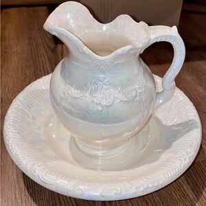 ANTIQUE ARNELS PEARLESCENT WASH BASIN BOWL PITCHER EXQUISITE COLORING LUSTREWARE